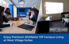 At West Village Suites, we offer premium off-campus housing to the students of McMaster University. Here, we have 2, 3, 4, and 5 bedroom apartments with modern rooms, private bathrooms, kitchen, living area, and balcony.