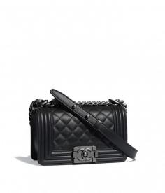 Small BOY CHANEL Handbag, calfskin & ruthenium-finish metal, black - CHANEL