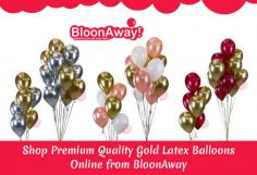 Add a robust element to your party decor with gold latex balloons from BloonAway. We have a vast range of classic and fashion coloured latex balloons to choose from.