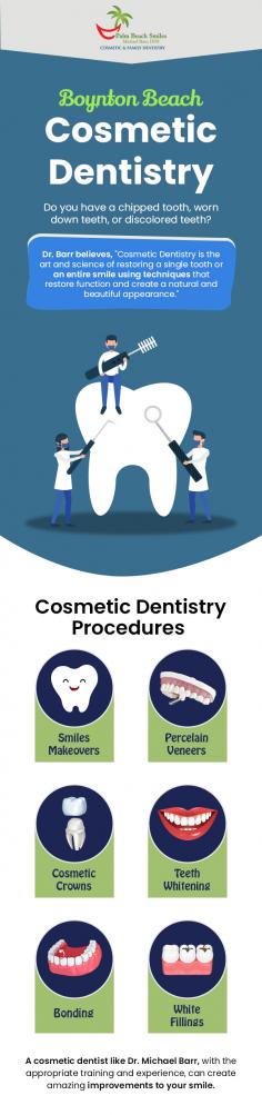 Dr. Michael Barr at Palm Beach Smiles has years of experience in creating amazing improvements to your smile with the help of cosmetic dentistry. He strives to create natural looking teeth with a range of procedures like smile makeover, bonding, white fillings, teeth whitening, crowns, and porcelain veneers. 
