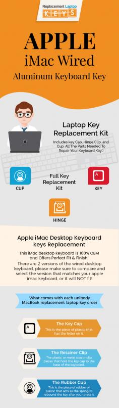 Choose Replacement Laptop Keys to buy original Apple iMac Wired aluminum keyboard keys at the best price. We offer complete keyboard key replacement kit with a video installation guide. For more details, visit our website!