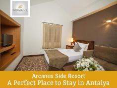 Arcanus Side Resort is located on the seafront in Antalya, Turkey. Our hotel rooms are decorated in a modern way with the comfort of accommodation including swimming pools, fitness center, tennis court and more facilities. Book Your room now!