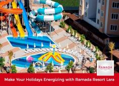 Ramada Resort Lara provides hotel services in the heart of Mediterranean Sea, just 15 minutes from the city center and the airport. Our hotel has total of 395 rooms with a magnificent view. Book your room today and energize your vacation with great activities and entertainment. 