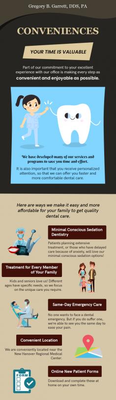 Gregory B. Garrett, DDS aims to make every step of dentistry as convenient and enjoyable as possible, thus offers sedation dentistry, Same-Day Emergency Care, family dentistry and many more services under one roof. 