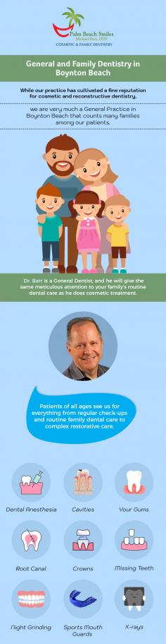 For complete family dental care services in Boynton Beach FL, get in touch with Palm Beach Smiles. As a general and cosmetic dentist, Dr. Barr gives the same attention to all your family’s members, whether it’s cavities, dental anesthesia, crowns, x-rays or root canal treatment. 