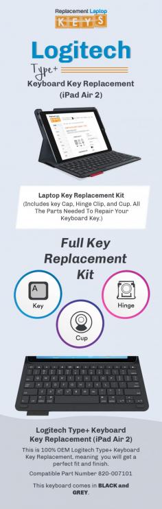 Missed a key on your Logitech Type+ (iPad Air 2) laptop? Get it replaced with 100% OEM key from Replacement Laptop Keys. We offer a full replacement kit and video guide with each key order so that you can fix the key by own at home. 