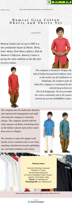 Buy Ramraj Giza Cotton Dhotis and Shirts Set at Online. Offering a huge collection of Ramraj like father like son matching shirt and dhotis for father and son.
