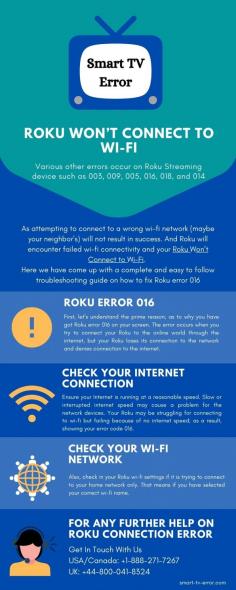 If you are facing issues about Roku Won’t Connect to Wi-Fi and show errors? Our experienced experts instantly resolve errors and we are available 24*7 for solving queries . Get a response instantly and resolve it. Just dial toll-free numbers in the USA/Canada: +1-888-271-7267 and UK: +44-800-041-8324. https://bit.ly/34BJK0S