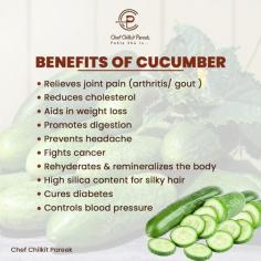 Though commonly thought to be a vegetable, cucumber is actually a fruit.
.
It’s high in beneficial nutrients, as well as certain plant compounds and antioxidants that may help treat and even prevent some conditions.
.
In this post, you can see some Health Benefits of Eating Cucumber!!
http://chefchilkitpareek.com/recipes/

