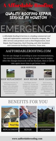 Commercial Roof Replacement Houston - A Affordable Roofing Services

Replacing your old and damaged roof is very important if you want to make sure your home is in good condition. A reliable professional with the right training and experience will be able to give your home the service it needs and we at affordable roofing tailor every roofing project for each client’s situation.  So for the best quality roofing replacement service in Houston.  Visit website: https://www.aaffordableroofing.com/