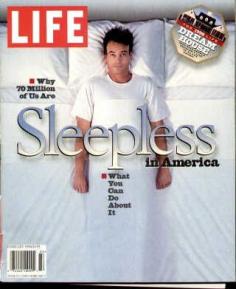 Man trying to sleep, looks like Tom Hanks but might be author Robert Sullivan.
 on cover. Articles about: Why 70 million of us are sleepless in America - what you can do about it.
