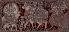Shiva Parivar On Their Respective Vahanas-Kalamkari Painting

You will be mesmerized by the extricate creativity of this Kalamkari art form; the use of traditional red and white color combination with the black lines defining its features enhances the ethnicity and beauty of this painting. Kalamkari art is a hand block style painted on cotton textile by a tamarind pen using natural dyes. This painting shown here is depicted with an ancient styled floral border portraying a beautiful picture of Shiva’s family mounted on their respective vahanas.

Visit for Product: https://www.exoticindiaart.com/product/paintings/shiva-parivar-on-their-respective-vahanas-DO89/

Kalamkari: https://www.exoticindiaart.com/paintings/FolkArt/kalamkari/

Folk Art: https://www.exoticindiaart.com/paintings/FolkArt/

Paintings: https://www.exoticindiaart.com/paintings/

#paintings #folkart #kalamkaripaintings #indianart #art #shivaparivar #hindureligion