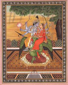 Watercolor Painting Of Vishnu-Lakshmi On The Shoulders Of Lord Garuda

Lord Vishnu and Mother Lakshmi are the divine couples responsible for preserving srishti as we know it. While He belongs to the trinity that otherwise comprises of Lord Brahma, the srishtikarta, and Lord Shiva, the destroyer; She, as His wife, presides over resources and is the Devi of affluence, a precondition for preservation. They are a beauteous couple as portrayed in this superfine watercolor, exuding in their togetherness a world of bliss.

Visit Vishnu Lakshmi Watercolor Painting: https://www.exoticindiaart.com/product/paintings/vishnu-lakshmi-on-shoulders-of-lord-garuda-HM55/

Vishnu Paintings: https://www.exoticindiaart.com/paintings/hindu/vishnu/

Hindu Paintings: https://www.exoticindiaart.com/paintings/hindu/

Paintings: https://www.exoticindiaart.com/paintings/

#paintings #vishnulakshmi #watercolorpaintings #arts #godvishnu #goddesslakshmi #paperpaintings #handmadepaintings