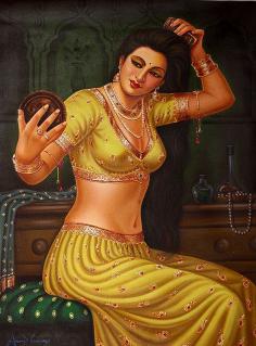 Beautiful Lady Dressing Herself - Oil Painting On Canvas

Settled in her dark and cozy room having ancient-looking green walls and a similar hued silk bedcover having golden motifs. Her shiny dark brown eyes filled with kohl and green eyeliner along with a yellow-colored eye shadow that complements with her attire stares straight into the small round mirror that she holds in her hand, admiring her bewitching beauty. The soft red lips and pink blush on her cheeks enhance her striking features and the wheatish skin color.

Lady Dressing Oil Painting: https://www.exoticindiaart.com/product/paintings/lady-dressing-herself-OT56/

Oil Paintings: https://www.exoticindiaart.com/paintings/oils/

Painting: https://www.exoticindiaart.com/paintings/

#paintings #ladypainting #oilpaintings #canvaspainting #art #indianart #indianpainting #ladycanvaspainting
