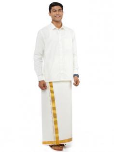 Cream Dhoti . Buy traditional wear for men with a touch of comfort in the largest online showroom of Ramraj Cotton