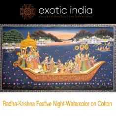 Radha-Krishna Festive Night - Watercolor on Cotton

Radha and Krishna are usually depicted as a pair of youthful lovers stealing away into the woods of Vrindavan. However, in the painting that you see on this page, they have a boat to themselves in which to make the most of each other’s company. A multitude of pale pink lotuses are blooming in the calm blue waters; pristine marble palaces and green, rugged hills are in the background. It is a lively, festive night. The sun has barely set in the skies, as could be gleaned from the tints of washed-out gold betwixt the hills in the distance. A plethora of boats are floating about in the water body, but none as richly bedecked as the one that dominates the fabric-based canvas.

Radha Krishna Festive Night: https://www.exoticindiaart.com/product/paintings/radha-krishna-festive-night-wj75/

Krishna Painting: https://www.exoticindiaart.com/paintings/hindu/krishna/

Hindu Painting: https://www.exoticindiaart.com/paintings/hindu/

Painting: https://www.exoticindiaart.com/paintings/

#painting #hindupainting #krishnapainting #art #watercolorpainting #watercoloroncotton #radhakrishnapainting #festivepainting #festivenight