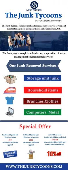 Junk Removal Prices Duluth  | The Junk Tycoons
The Junk Tycoons make it easy to choose your provider of junk removal service in Duluth GA. So often, when clients are wondering ‘What are my best options for junk pick up near me?’, they think that they may have to rent a truck or ask a friend to help them haul away their junk. This can be inconvenient and expensive. From scrap metal pick up to yard waste removal, it can be difficult to figure out how to get rid of junk at your home. For more information, you can contact us: 404-9131811 or visit our website: http://www.thejunktycoons.com/junk-removal-duluth-ga/