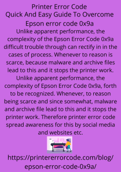 Quick And Easy Guide To Overcome Epson error code 0x9a
Unlike apparent performance, the complexity of the  Epson Error Code 0x9a difficult trouble through can rectify in in the cases of process. Whenever to reason is scarce, because malware and archive files lead to this and it stops the printer work. Unlike apparent performance, the complexity of Epson Error Code 0x9a, forth to be recognized. Whenever, to reason being scarce and since somewhat, malware and archive file lead to this and it stops the printer work. Therefore printer error code spread awareness for this by social media and websites etc.https://printererrorcode.com/blog/epson-error-code-0x9a/

