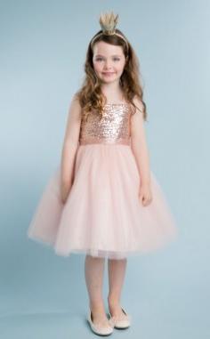 Pearl Pink Tulle Sequined Straps Tea-length Princess Kids Pageant Dress (BFGD281)