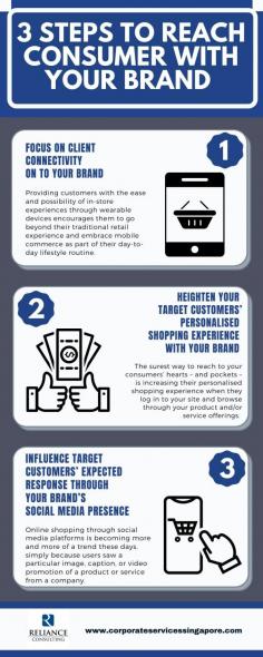 This infographic shows the three important considerations to ensure your consumer’s retail experience to be with your brand.  
As you focus on reaching through your consumer’s needs and expectations, let Corporate Services Singapore simplify doing business for your company expansion and success.  Corporate Services Singapore provides a comprehensive one-stop solution for Singapore incorporation services and other business-related services.  You may visit our website https://www.corporateservicessingapore.com for more information.  
Source: https://www.corporateservicessingapore.com/3-steps-reach-singapore-consumers-brand/
