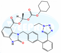 Candesartan Cilexetil EP Impurity D
Catalogue No. - VL290018
CAS No. - 1185256-03-4
Molecular Formula - C33H34N6O6
Molecular Weight - 610.66
IUPAC Name - (1RS)-1-[[(Cyclohexyloxy)carbonyl]oxy]ethyl 3-[[2′-(2-ethyl-2H-tetrazol-5-yl)biphenyl-4-yl]methyl]-2-oxo-2,3-dihydro-1H-benzimidazole-4-carboxylate ;