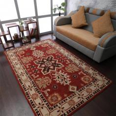 Hand Tufted Wool 8'x10' Area Rug Oriental Red Beige K00535