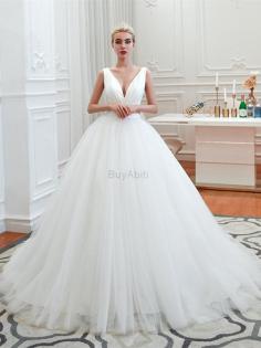 Abito da sposa naturale con fusciacca principessa romantico squisito v-scollo