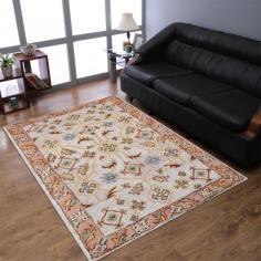 Hand Tufted Wool 9'x12' Area Rug Oriental Cream Brown K00721