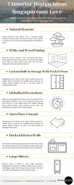 Singaporean love interior design and ideas that are practical and stylish. If you're planning to transform your home by incorporating any of these trends, Style + Space Interior Design offers interior design services that promote a more spacious atmosphere at home.