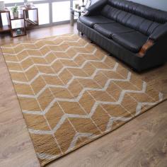 Hand Knotted Wool 5'x8' Area Rug Geometric Gold Beige N01052