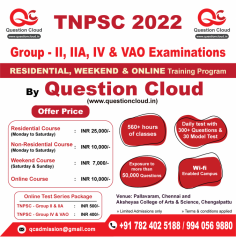 How to crack the TNPSC exams 2022 - Groups II, IIA, IV, and VAO?

The TNPCS has officially announced that the Group 2 Exam Notification will be released in February 2022, and the Group 4 Exam Notification will be released in March 2022. As a result, in order to pass the exams, aspirants should concentrate more on their preparations and revisions. But sometimes aspirants get it hard to crack the exam even after they prepare well for the exam.  Here arises the question that, “How to crack the TNPSC exams?”

The proper preparation is the must thing but not the only thing to crack the TNPSC exams, the desire towards the goal of cracking the TNPSC exams is also a major consideration to get the TNPSC posts. When an aspirant believes in themselves, then they could capture the results favorable. Believing in yourself is not just by a thought, but by enormous work towards the goal. 

One who has the strongest desire then they could definitely get the belief too. If you are the person who aspires to get the TNPSC posts and has the strongest desire to crack the exams, then begin your preparations with the Questioncloud’s training program for TNPSC - Groups II, IIA, IV, and VAO. Aspirants also who are just thinking about taking the exam can still join Questioncloud's training program because our faculty will mold you to have the desire to take the exam by providing top-notch coaching based on a point-by-point approach, making it easier for any aspirant to learn the syllabus. So, joining your preparations with Questioncloud’s Training Program is the answer we suggest to aspirants to crack the TNPSC exams.

Want to know more about Questioncloud’s Training Program on the upcoming TNPSC exams- Groups II, IIA, IV, and VAO? The details about the course are as follows here below.

Question Cloud – India’s Largest Online Educational Assessment Portal, is conducting the RESIDENTIAL, NON-RESIDENTIAL, WEEKEND, and ONLINE Training Programs for TNPSC - Groups II, IIA, IV, and VAO at Aksheyaa College of Arts & Science (Puzhuthivakkam, Maduranthagam Tk., Chengalpattu Dt.). This program is suitable for both the fresher and the experienced aspirants, so anyone who aspires to get the post from TNPSC can participate in this training program. To give further flexibility to the aspirants on their preparation, we offer the coaching in all different modes (RESIDENTIAL, NON-RESIDENTIAL, WEEKEND, and ONLINE), that aspirants can choose their preferred mode of coaching on their own choice.
 
Here the coachings are offered both in Tamil and English, so it's suitable to all aspirants who are preparing for the exams in Tamil and English.
Training Program Begins on January 10, 2022.
Apply here in the google form.
 

 
The fees structure of joining the different mode of coaching are mentioned below:
Residential Course: INR 25000
Non-Residential Course: INR 10000
Weekend Course: INR 7000
Online Course: INR 10000
 
Don't overestimate the competition and underestimate yourself. You are better than you think, so focus on being more productive instead of busy. To be more productive on your preparation choose the best teacher who guides you throughout the preparation and makes you shine. Our teachers at Question Cloud are the most experienced and well-educated to train the aspirants to crack the exams with simplified teaching, you can trust them and start your preparation with Question Cloud.
 
Key Features of our program include:
1. Faculties who have already appeared for UPSC and TNPSC exams. 
2. 560 Hours of Classes.
3. Daily Test with 300 Questions & 15 Model Tests.
4. Test Providing Exposure to Over 50,000 Questions. 
5. Library Facility and Wi-fi enabled campus.
6. Different modes of coaching: RESIDENTIAL, ONLINE, & WEEKEND.
7. Live and Recorded Lectures available for Online coachings.
8. Transparent fees structure.
9. Exclusive study materials and Extensive test series.
 
We are hoping to see you on the sets of training program, and inviting you to kindly join in the program that we offer and make use of this opportunity to ease your preparation in a well strategic approach.
 
Interested in applying for this program? Apply here in the google form : https://docs.google.com/forms/d/e/1FAIpQLSdpa-A86nGeZrQUX5I7FOA9MfkuL6dArWmSDuUAtxwXKok8Qg/viewform
 
 
For more information:
Visit us: www.questioncloud.in 
Email us: qcadmission@gmail.com 
Call at:
+91 782 402 5188 / 782 402 6188 / 994 056 9880
