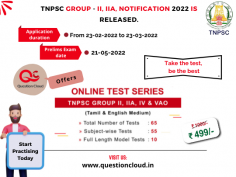 TNPSC Group 2 & Group 2A 2022 notification is out

The Tamilnadu Public Service Commission recently announced notification for TNPSC Group 2 and Group 2A Posts. From 18.02.2022 to 23.03.2022, the TNPSC Group 2 notification 2022 will be available on the official website.

The Combined Civil Services Exam 2 will be administered in two stages: preliminary examination (300 marks), main written examination (750+100 marks), and oral test/counselling (750+100 marks). The preliminary exam will take place on May 21, 2022.

This publication of TNPSC Group II/IIA notification would be a treat for the aspirants who are looking at it. Now, all that one should to do is practice the same way without any distractions and let yourself to check your capability on preparation through online mock tests or by solving previous year question papers.

Aspirants can get the effective and extensive test series on TNPSC Group II and Group IIA at Question Cloud - India's Largest Online Educational Assessment Portal.

Question Cloud, offers free and affordable test series for TNPSC exams, which are available both in English and Tamil mediums. It also offers a previous year question banks with solutions.



Dates to Remember:

Date of TNPSC Group 2 Notification - February 23, 2022
TNPSC Group 2 Online Registration closes on March 23, 2022.
TNPSC Group 2 Preliminary Exam - May 21, 2022
Date of TNPSC Group 2 Prelims Exam Result - June 5, 2022
Date of TNPSC Group 2 Mains Exam - September 2022
Date of TNPSC Group 2 Main Exam Result - December 2022
Date of TNPSC Group 2 Interview - February 2023

Vacancy specifics:

Total number of posts: 5529 
II-116 
II A-5413

Criteria for Eligibility:

The candidate must be a graduate of one of the Universities established by an Act of the Central or State Legislatures in India, or of any other Educational Institution established by an Act of Parliament or declared to be deemed as a University under Section 3 of the University Grants Commission Act, 1956.



How to Apply for TNPSC Group 2 Notification 2022?

Candidates should visit the official website at www.tnpsc.gov.in.
Then, on the menu bar, locate the career/recruitment page.
Download the official notification and read it carefully.
Fill in all of the details accurately.
Finally, you must submit Your Application.


To know more about the TNPSC notifications and to get an instant alert on government exams, kindly log on to: https://www.questioncloud.in/


