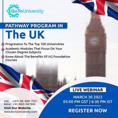 Free Webinar | Pathway Program in the UK | Live On Zoom

✅ Progression To The Top 100 Universities
✅ Academic Modules That Focus On Your Chosen Degree Subjects.
✅ Know About The Benefits Of UG Foundation Courses.

Register Now: https://www.gotouniversity.com/.../foundation-program-in...