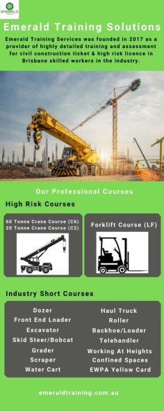 Emerald Training offers you an abundance of knowledge on skills like setting up cranes, rigging, and lifting techniques. Call us today to make an inquiry about a crane license, dogman, and dozer license or to know the things you learn during training, Call us on 1300 705 821 or visit our website https://emeraldtraining.com.au/ 