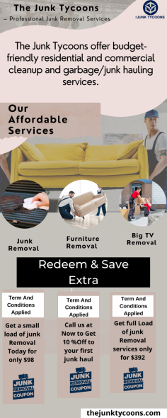 Junk Removal Service In Duluth | The Junk Tycoons

There are a number of Services offered by The Junk Tycoons company. Furthermore, Junk Tycoons offers Appliance Removal, Construction Clean Up , BBQ Grill removal, Disposal removal, and many other services at an affordable price. We're committed to providing the finest service possible. Please call 404-913-1811 or visit our website for more information. https://www.thejunktycoons.com/furniture-removal/duluth-ga