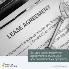 Many long-term couples and life partners chose not to get married. But what happens to a shared property when the unthinkable happens. We can help.  A tenants in common agreement guarantees your chosen loved ones inherit your assets when you pass away, giving you peace of mind about the future of your assets and loved ones.

Contact us to find out more at https://www.norfolkwillwriting.co.uk/contact-us/ or call 01603 397397.


#WillWriting