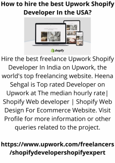 Hire the best freelance Upwork Shopify Developer In India on Upwork, the world's top freelancing website. Heena Sehgal is Top rated Developer on Upwork at The median hourly rate| Shopify Web developer | Shopify Web Design For Ecommerce Website. Visit Profile for more information or other queries related to the project.

https://www.upwork.com/freelancers/shopifydevelopershopifyexpert

