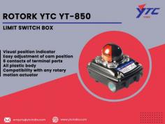 Rotork YTC YT-850 Limit switch box designed for safe and hazardous areas, provides a visual and electrical remote position feedback on automated valves.

Rotork YTC Smart Positioner, Electro Pneumatic Positioner, Volume Booster, Lock Up Valve, Solenoid Valve, Position Transmitter, I/P Converter Distributors, Suppliers, Traders, Wholesalers India

For any Enquiry Call Us: +91-11-2201-4325, For Bulk Order Email at : Enquiry@ytcindia.com, Our Website :- www.ytcindia.com