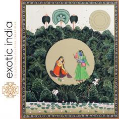 Krishna Disguised as a Gopi Teasing Radha Watercolor Painting

Rendered in Marwar idiom of Rajasthani art style, pursuing the theme, style, and everything of an early nineteenth century miniature from Jodhpur, in its exactness except the painting’s size and the background color of the circle in the center containing the figures of Radha and Krishna, the painting portrays a grieving Radha for Krishna’s failure to reach there despite the promise he had made her, and Krishna disguised as a Gopi standing before her. Radha had brought with her lotuses for Krishna but the same now lies on the ground. She is unable to raise her head and dispel her disappointment which further aggravates when she thinks how for him she had adorned herself like a bride and had come so far in the night. The full large moon and the colorful nature around make her more miserable. The night is advancing and she does not know if he would join her or if she shall have to pass the night in this grove of trees all alone save a few compassionate cows as eagerly awaiting Krishna’s arrival.

Krishna Radha Watercolor Painting: https://www.exoticindiaart.com/product/paintings/krishna-disguised-as-gopi-teasing-radha-ho18/

Krishna Paintings: https://www.exoticindiaart.com/paintings/hindu/krishna/

Hindu Paintings: https://www.exoticindiaart.com/paintings/hindu/

Indian Arts: https://www.exoticindiaart.com/paintings/

#indianart #paintings #hindupaintings #krishnapaintings #radhakrishnapaintings #krishnawithgopipainting #watercolorpaintings #handmadeart #hindugodpainting #art