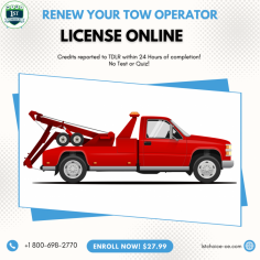 Towing operators must complete four hours of continuing education each licensing cycle. If you are pulling operators operating in the Texas region, getting the TDLR Renewal is necessary. This 4-hour online course meets all Texas Department of Licensing and Regulation requirements for Tow Operators to renew their license in Texas. Complete our self-paced, online course to renew your license. Visit our website or call +1 800-698-2770 for more information today.  Visit our website https://bit.ly/3bY48iU