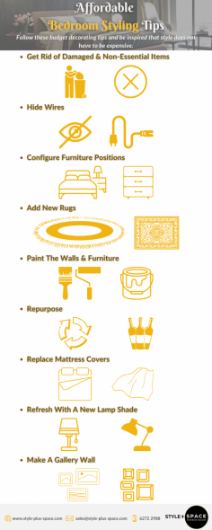 A bedroom should be a place to relax after a long tiring day. Therefore it is very essential to have a pleasantly decorated bedroom for your comfort and healthy sleeping. But how can you achieve this if you only have a limited budget? This infographic shares some bedroom styling tips that will help you transform your room without a major investment of your time or your money. 

You may visit an interior design company to cater to your plan and help you achieve the design you have in mind.