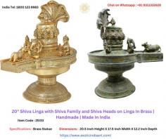 20" Shiva Linga with Shiva Family and Shiva Heads on Linga In Brass | Handmade | Made In India
