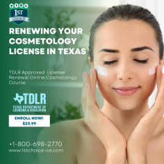 1st Choice is a leading provider of TDLR-approved continuing education courses for professional license renewals. To renew your Texas License Renewal, you must complete 4 hours of TDLR-approved continuing education every 2 years. You may complete the course at any time before your license expires, and you can do it from any device—including your computer or smartphone. Contact at 1-800-698-2770. Visit our website https://bit.ly/3AlafUD