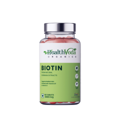 Health Veda Organics Biotin tablets work wonders for your hair & skin. These tablets are loaded with natural Sesbania Extract to help revive your Hair, Skin & Nails. Due to the potent combination of vitamins, these tablets help maintain healthy skin by keeping the oils in check. REVITALIZE YOUR HAIR...