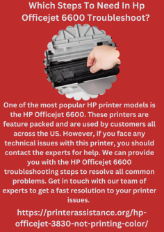 Which Steps To Need In Hp Officejet 6600 Troubleshoot? 
One of the most popular HP printer models is the HP Officejet 6600. These printers are feature packed and are used by customers all across the US. However, if you face any technical issues with this printer, you should contact the experts for help. We can provide you with the HP Officejet 6600 troubleshooting steps to resolve all common problems. Get in touch with our team of experts to get a fast resolution to your printer issues. https://printerassistance.org/hp-officejet-6600-troubleshooting/
