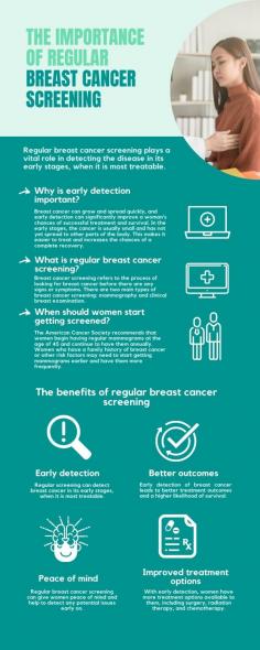 Breast cancer is a serious health concern for women and early detection is crucial in improving outcomes and survival rates. A breast cancer doctor plays a critical role in the diagnosis and treatment of the disease. In this infographic, we will discuss the importance of regular breast cancer screening.

Regular breast cancer screening is important in detecting the disease in its early stages, when it is most treatable. A breast cancer doctor can perform a clinical breast examination and recommend mammography to detect any potential issues. They can also help women understand their individual risk factors and create a screening schedule that is tailored to their needs.

If you suspect you have symptoms of breast cancer, it is important to consult with a reputable breast cancer doctor.