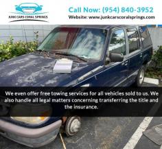 Junk Cars Coral Springs offers a service to buy old, unwanted junk cars in Coral Springs, FL, and accepts all types of vehicles, including motorcycles, trailers, and cars, regardless of the year, model, or make. For more detail visit us at https://www.junkcarscoralsprings.com/ or contact us at (954) 840-3952 Address: Coral Springs, FL #JunkCarsCoralSprings #CoralSprings #FL
