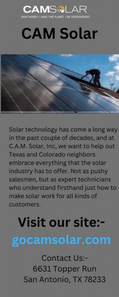 Gocamsolar.com is the best place to find solar power installers in San Antonio. We have a wide selection of installers, and our services are competitively priced. Visit our site for more info.
https://www.gocamsolar.com/about-us/