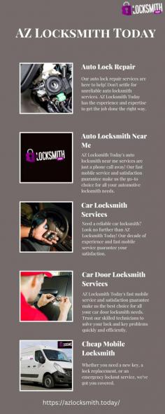 Is your car lock acting up? Our Auto Lock Repair services are here to help! Don't settle for unreliable auto locksmith services. AZ Locksmith Today has the experience and expertise to get the job done the right way. Get in touch with us now for peace of mind.
