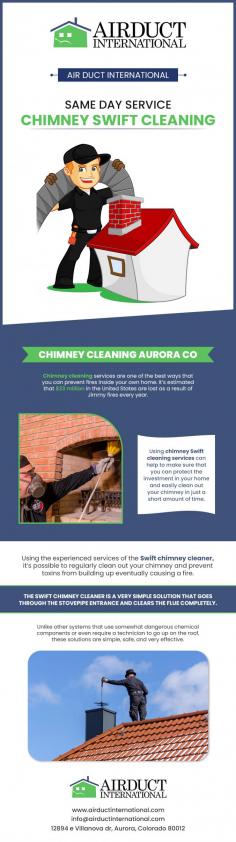 Looking for a Reliable Chimney Swift Cleaning & Repair in Aurora? Air Duct International is Your Answer! Our Expert Technicians will Thoroughly Clean and Repair Your Chimney, Ensuring Optimal Safety and Efficiency. Book Your Appointment Now.